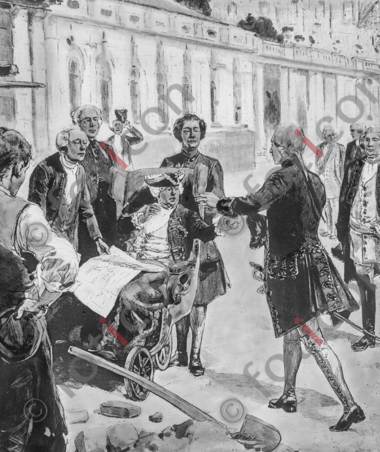 Friedrich Wilhelm I. empfängt den Kronprinzen vor seinem Tod ; Frederick William I receives the Crown Prince before his death (foticon-simon-190-013-sw.jpg)